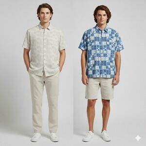 Nat Nast Luxury Originals Mens XL Silk Short Sleeve Button Up Shirts 2 Pack